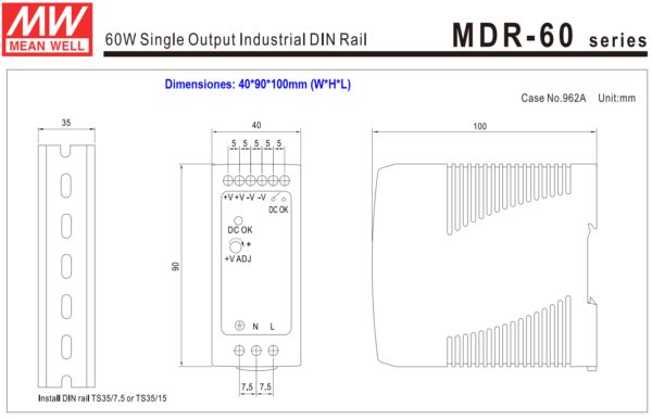 12v5 amp mean well mdr 60 12 2