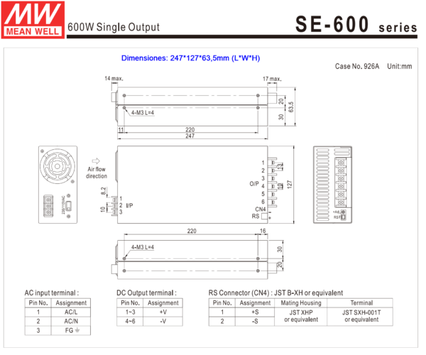 SE 600 12 fuente meanwell