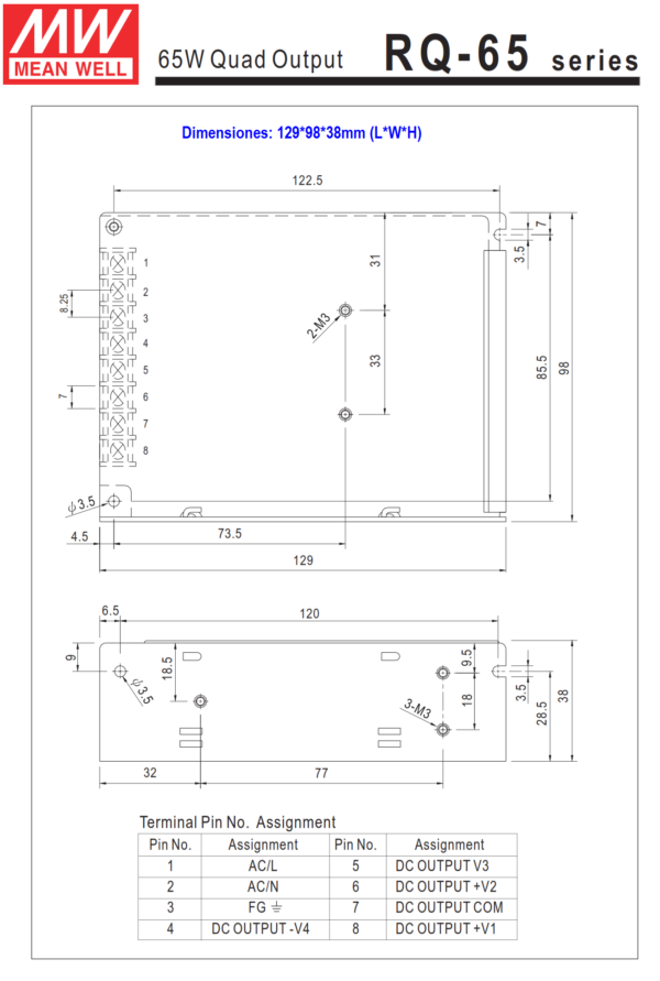 fuente cuadruple rq 65b 5v 12v 1