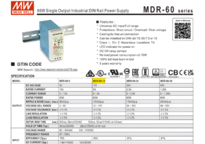 MDR-60-12 FUENTE DE PODER 12V@5 Amp 2 6700026 MDR 60 12 FUENTE MW RIEL DIN 12V@5A CJ42 PROMO