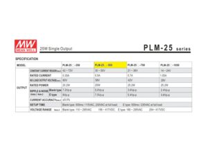 PLM-25-500 FUENTE DRIVER LED 500mA@30-50V 2 FUENTES