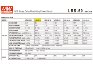 LRS-50-5 FUENTE DE PODER 5V@10 Amp 2 LRS 50 5 2 FUENTE MW METALICA 5V@10A CJ60