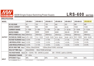 LRS-600-48 MW 48V@12.5 Amp 2 LRS 600 48 FUENTE MW METALICA 48V@12.5A CJ12 1