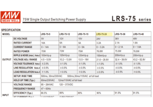 LRS-75-24 FUENTE DE PODER 24V@3.2 Amp 2 LRS 75 24 FUENTE MW METALICA 24V@3.2A CJ45