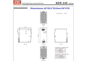 NDR-240-24 FUENTE DE PODER 24V@10 Amp 3 NDR 240 24 FUENTE MW RIEL DIN 24V@10A CJ12 2