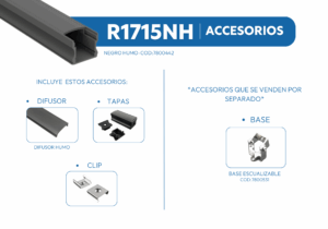 R1715NH PERFIL DE ALUMINIO NEGRO DIFUSOR HUMO 1mtr 2 R1715NH 1