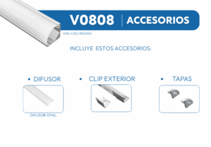 V0808G PERFIL DE ALUMINIO GRIS DIFUSOR OPAL 1mtr 3 V0808 1