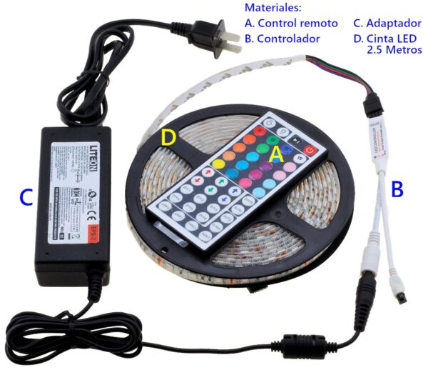 kit cinta led rgb controlador adaptador 1