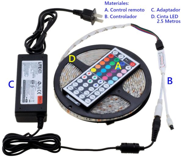 kit cinta led rgb controlador adaptador 4