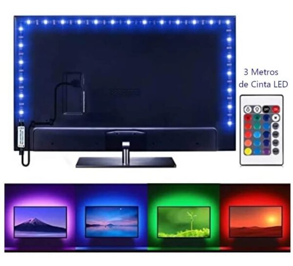 kit cinta led rgb usb para tv y pc x 3 mt