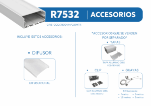 R7532 PERFIL DE ALUMINIO DIFUSOR OPAL 2.5mtr 2 R7532 2.5 2