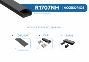 R1707NH PERFIL DE ALUMINIO NEGRO DIFUSOR HUMO 1mtr 2 R1707NH 1