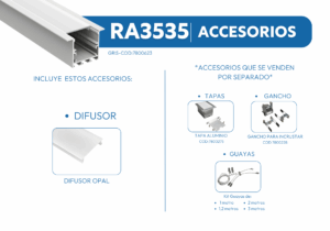 RA3535 PERFIL DE ALUMINIO DIFUSOR OPAL 3.5mtr 2 RA3535 1