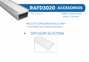 RAFD3020 PERFIL DE ALUMINIO CRUDO DIFUSOR OPAL SILICONA 1mtr 2 RAFD3020