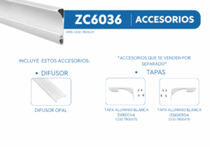7800539 ZC6036 PERFIL DE ALUMINIO CR BLANCO PARA LUZ TECHO INDIRECTO 1MTR CJ30 3