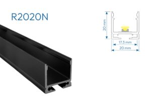 R2020N PERFIL DE ALUMINIO NEGRO SIN DIFUSOR 1mtr