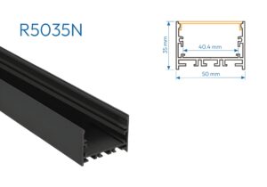 R5035N PERFIL DE ALUMINIO NEGRO SIN DIFUSOR 3.5mtr