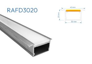 RAFD3020 PERFIL DE ALUMINIO CRUDO DIFUSOR OPAL SILICONA 1mtr