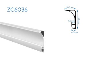 ZC6036 PERFIL ALUMINIO BLANCO DIFUSOR OPAL LUZ INDIRECTA 1mtr