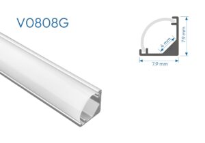V0808G PERFIL DE ALUMINIO GRIS DIFUSOR OPAL 1mtr