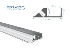 FR3612G PERFIL DE ALUMINIO GRIS DIFUSOR SILICONA 1mtr